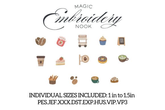 Coffee & Pastry Vibes in 14 Mini Embroidery Designs