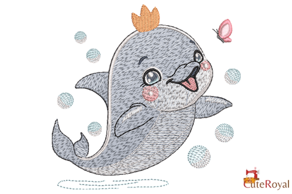 Crowned Dolphin and Pink Butterfly: A Seasonal Embroidery Gem